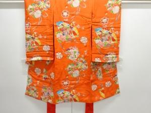 アンティーク　花鼓・檜扇模様着物